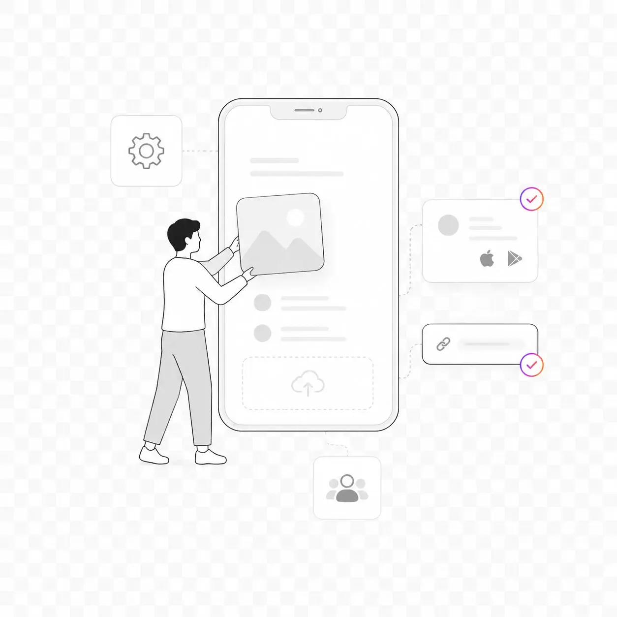 アプリ掲載・コンテンツ登録のイメージイラスト